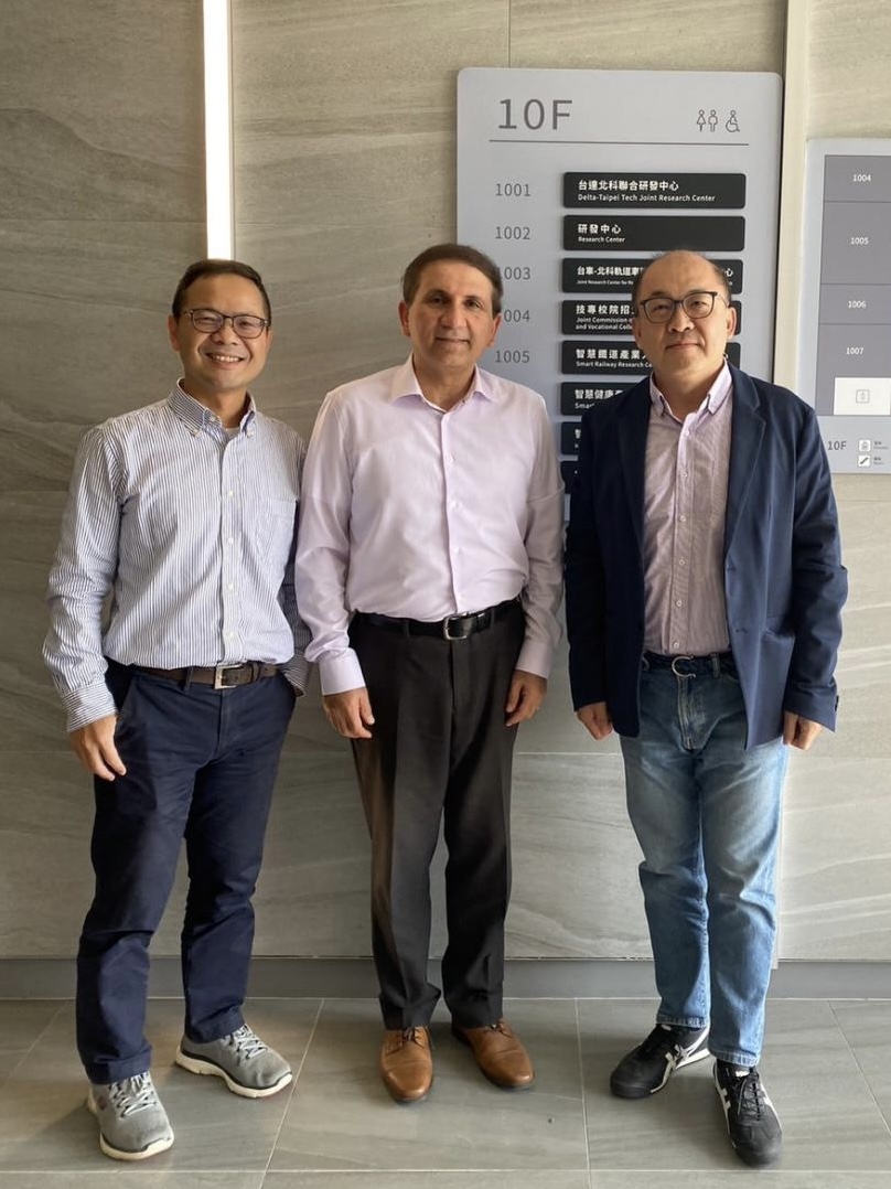 Professor Ehsan Toyserkani, Professor Cho-Pei Jiang, and Professor Hsu-Wei Fang posing for a group photo.