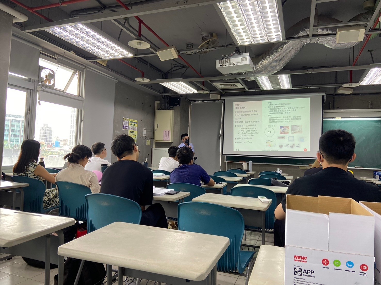 The instructor is teaching the class